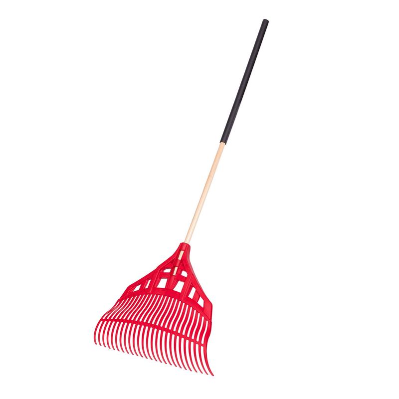 Balai  feuilles en poly, manche de bois