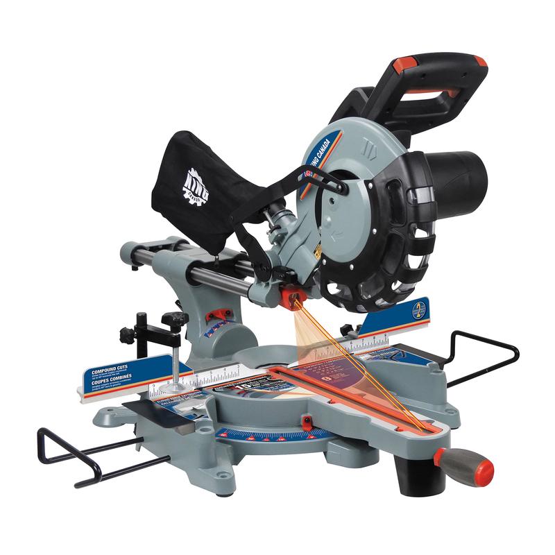 Scie  onglet radiale  doubles angles composs avec guide  deux lasers, 10"