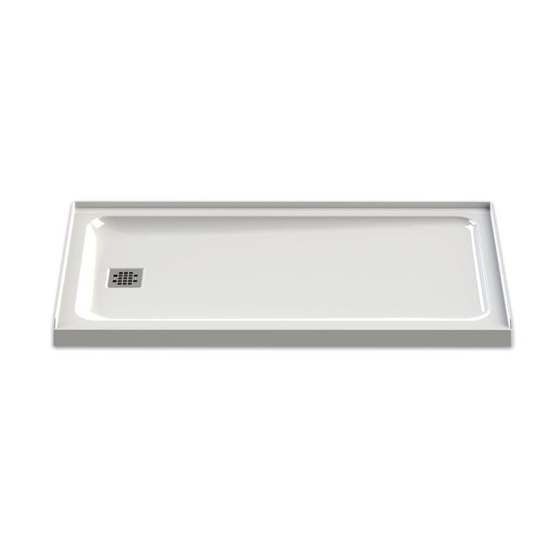 Base de douche rectangulaire Olympia en acrylique blanche, drain  droite