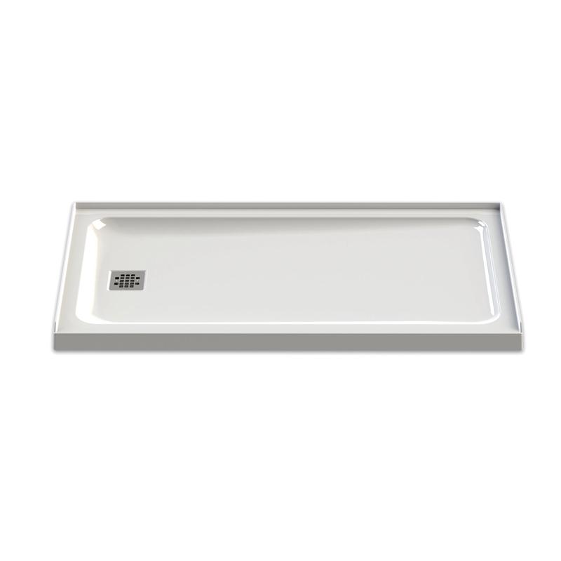 Base de douche rectangulaire Olympia en acrylique blanche, drain  gauche