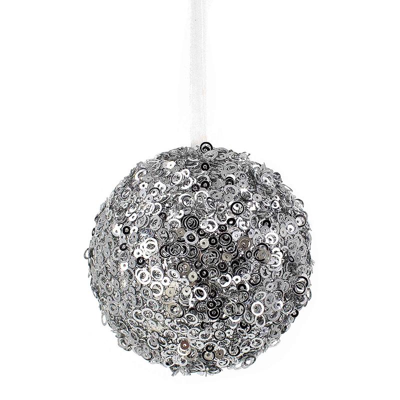 Boule  paillettes de couleur argent, 4''