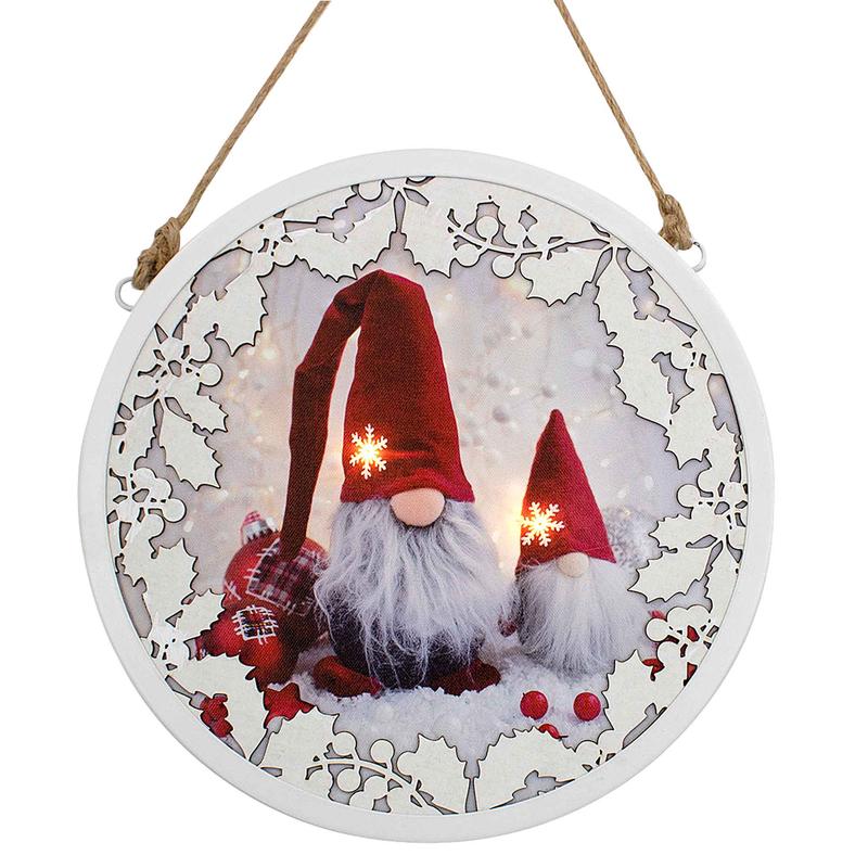 Cadre rond avec gnomes et clairage DEL, 11''
