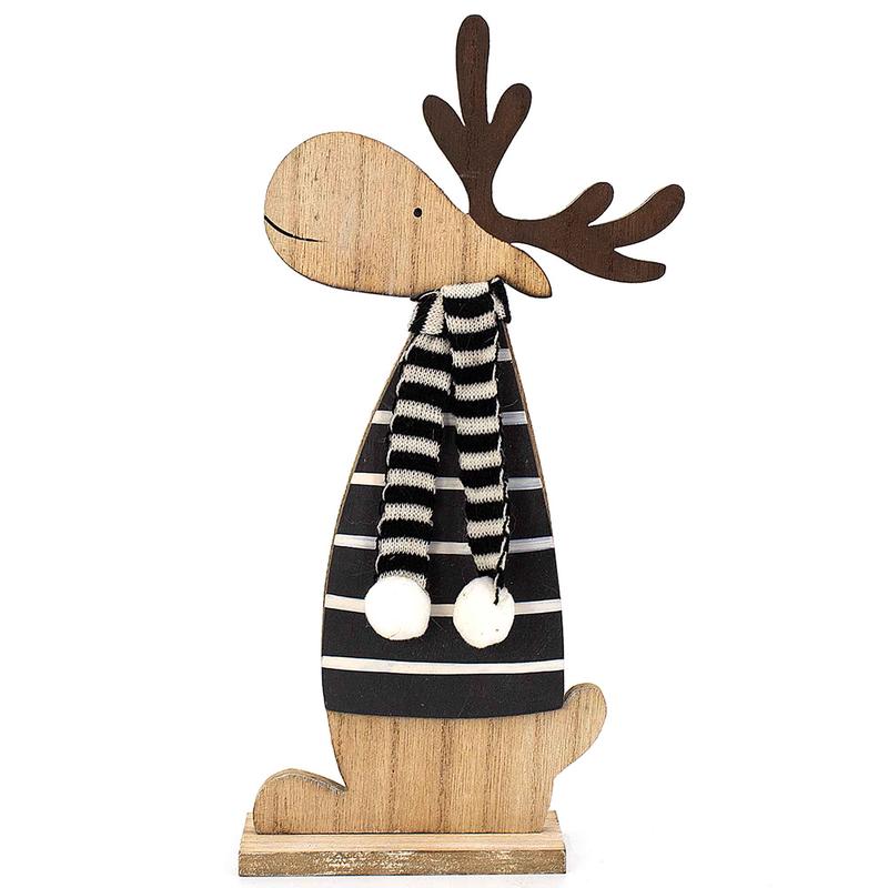 Renne en bois avec chandail et foulard, 9''