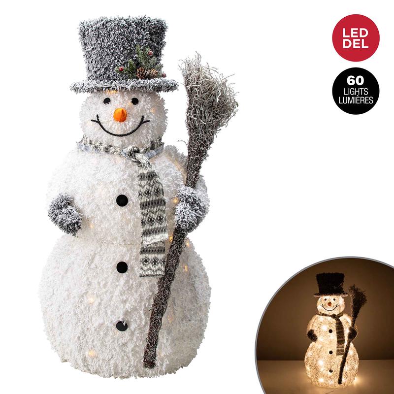 Bonhomme de neige givr avec balai  60 lumires DEL, 38''