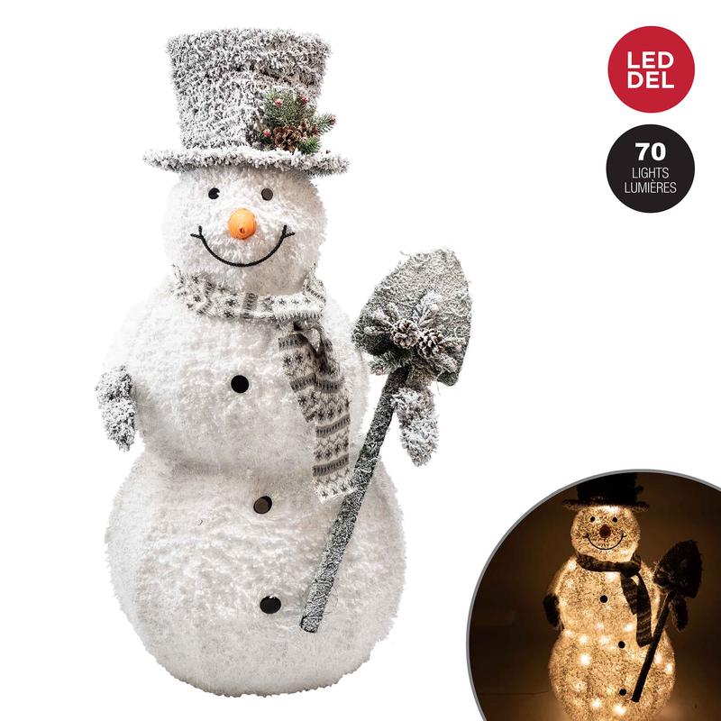 Bonhomme de neige givr avec pelle  70 lumires DEL, 48''