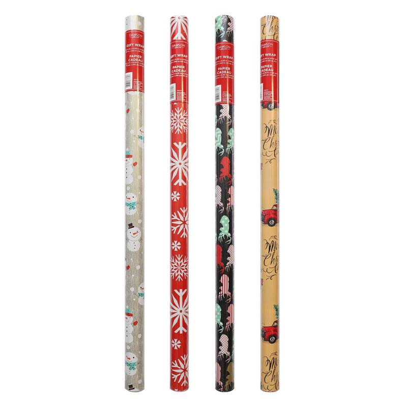 Rouleau de papier d'emballage cologique avec motifs de Nol, paquet de 4 rouleaux