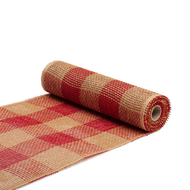 Ruban dcoratif  aspect de toile en jute de 12" x 5verges, carreaux rouges et beiges