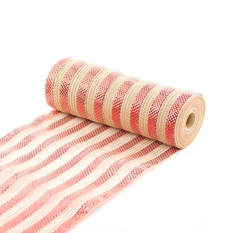 Ruban dcoratif en mailles brillantes de 10,5" x 10verges, naturelle et rouge