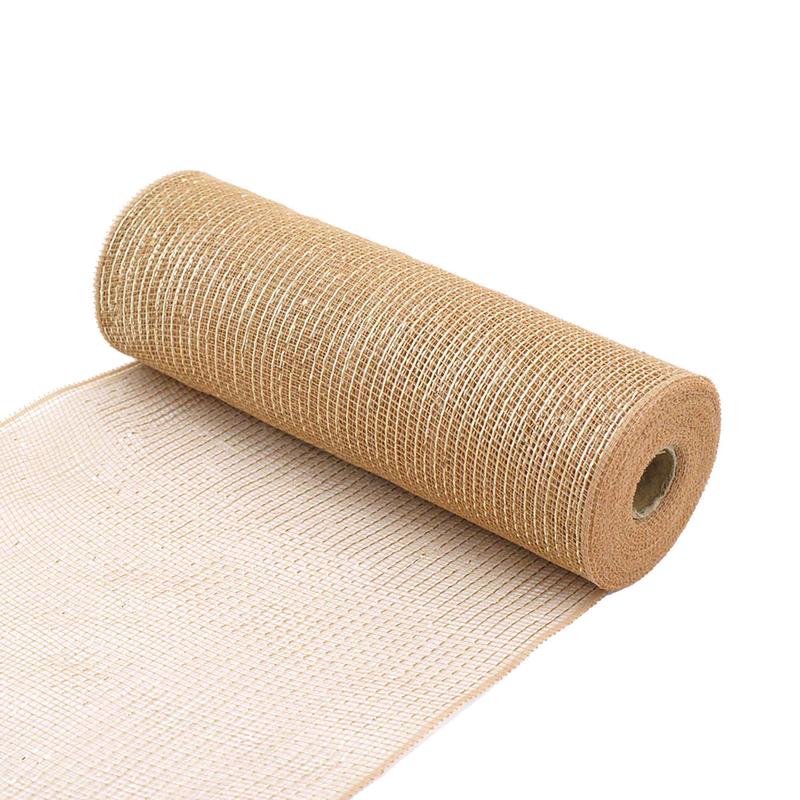 Ruban dcoratif en mailles de 10,5" x 10verges, naturel avec rayures argentes