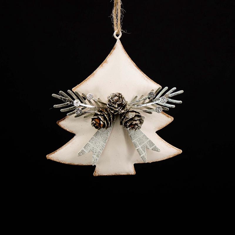 Sapin blanc en mtal, 12 x 10 x 4 cm / 5 x 4 x 2''