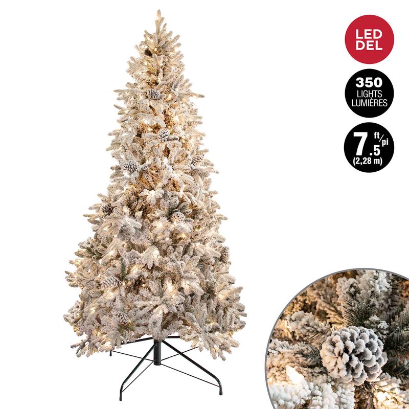 Sapin de Nol floqu  350lumires DELM5 en blanc chaud avec 2 026 pointes, 7,5' (2,28m)