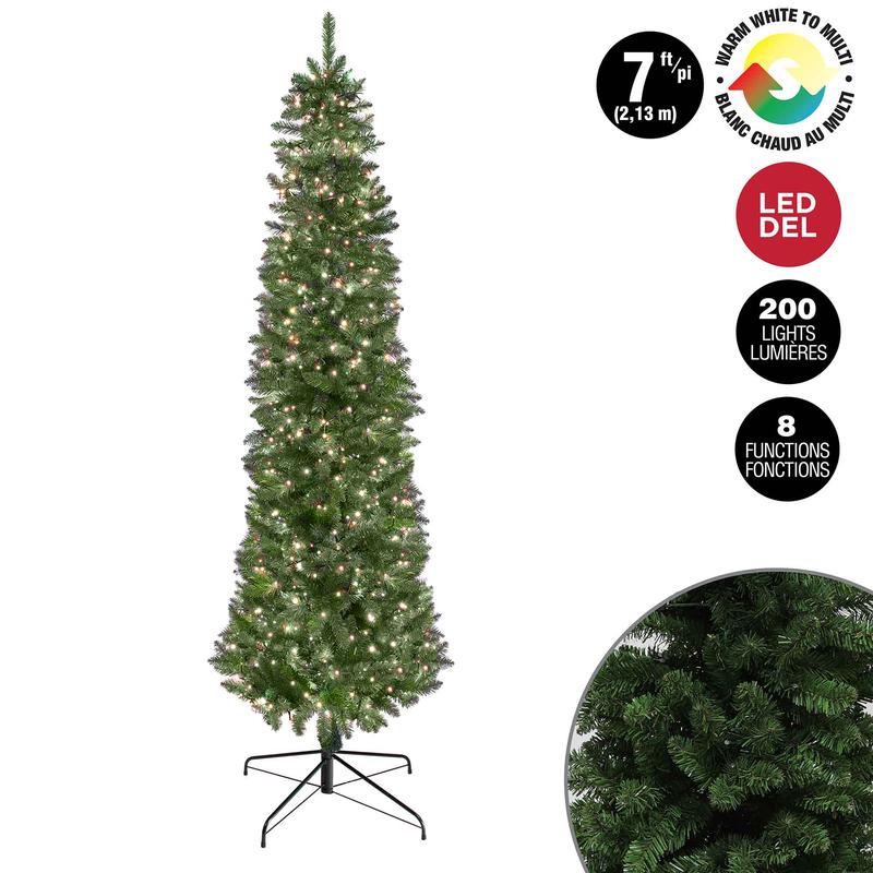 Sapin de Nol troit  200 lumires DEL 5 mm duo-couleurs avec 8 fonctions et 600 pointes, 7' (2,13 m)