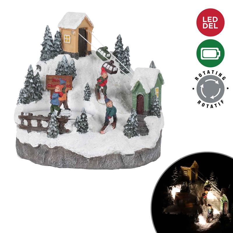 Scne de patinoire en polyrsine avec lumires DEL fonctionnant  piles