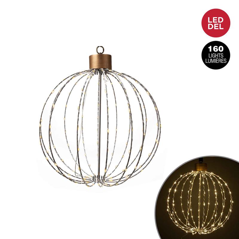 Sculpture de boule de Nol  suspendre  160 lumires DEL, 46 cm x 56 cm
