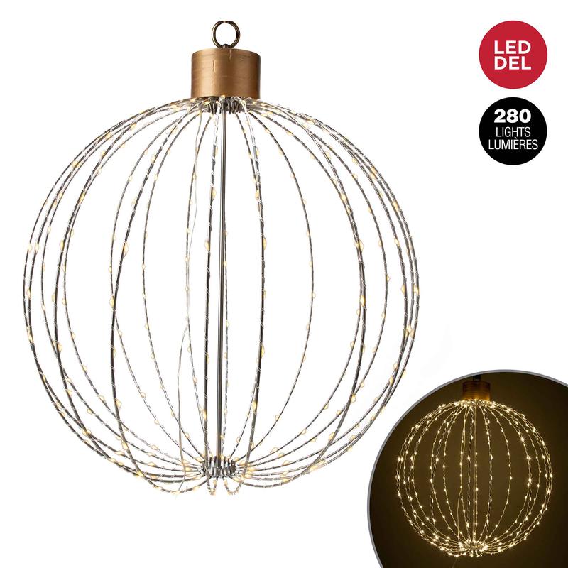 Sculpture de boule de Nol  suspendre  280 lumires DEL, 60 cm x 70 cm