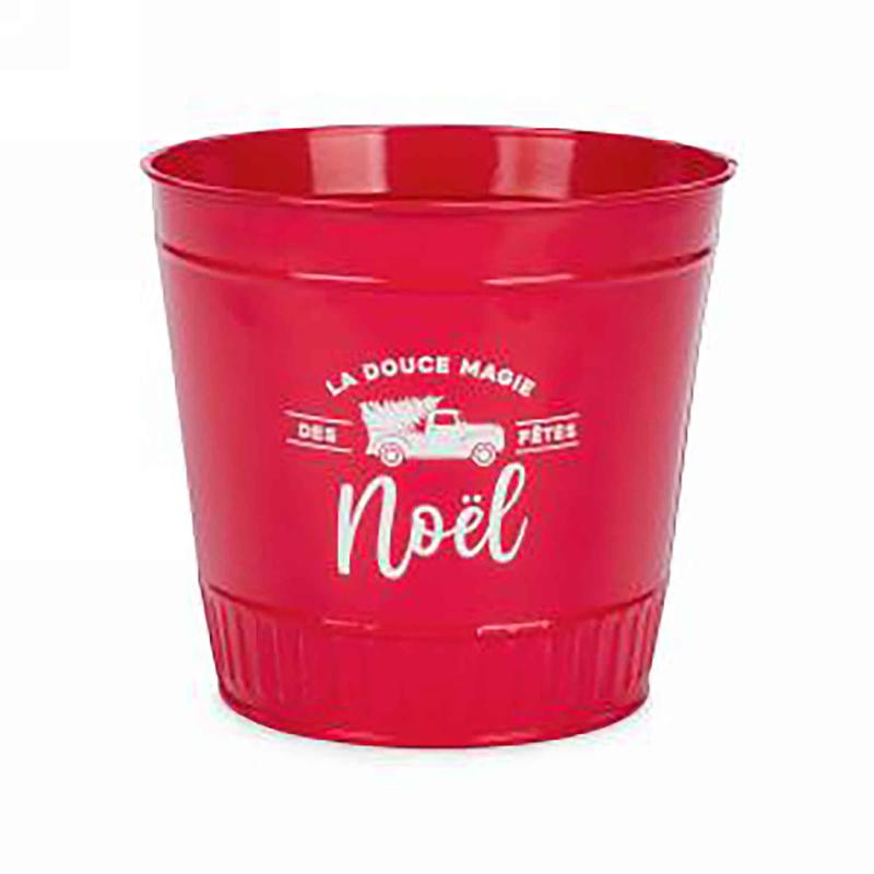 Seau rouge en mtal avec inscription en blanc "LA DOUCE MAGIE DES FTES Nol", 6,5" x 6"