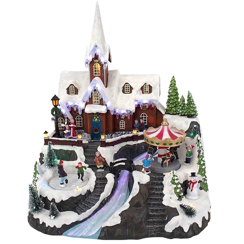 Village de Nol anim avec manoir et patinoire, 24''