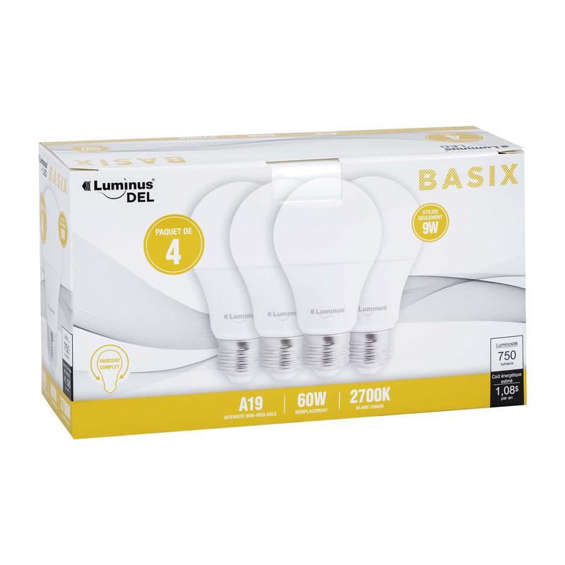 Ampoule Luminus A19 ECO multi-usage et non rglable, paquet de 4