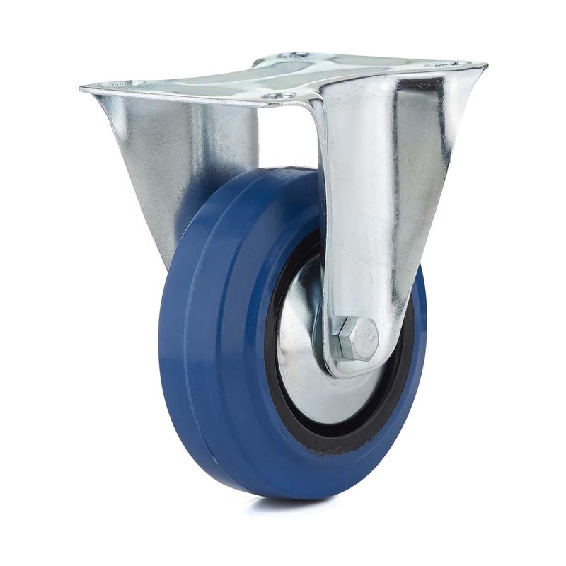 Roulette industrielle fixe en caoutchouc lastique bleu de 4''