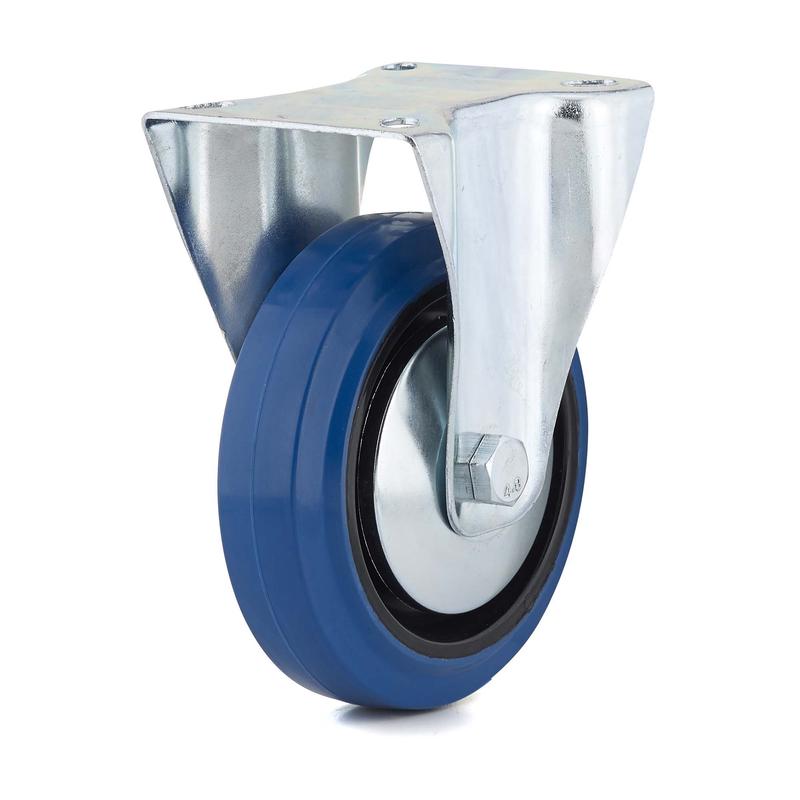 Roulette industrielle fixe en caoutchouc lastique bleu de 5''