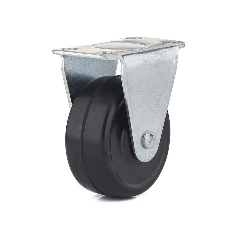 Roulette industrielle fixe en caoutchouc noir  usage gnral de 1-1/2"