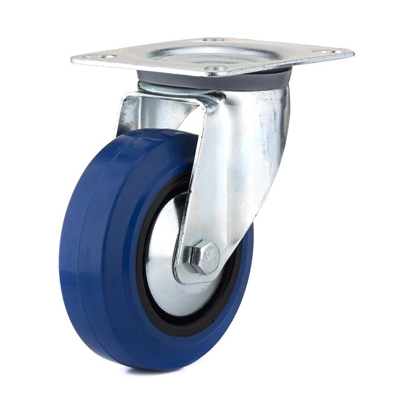 Roulette industrielle pivotante en caoutchouc lastique bleu de 4''