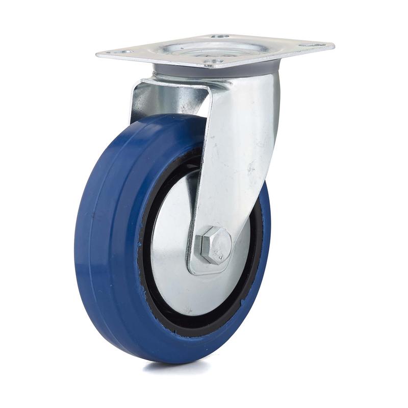 Roulette industrielle pivotante en caoutchouc lastique bleu de 5''