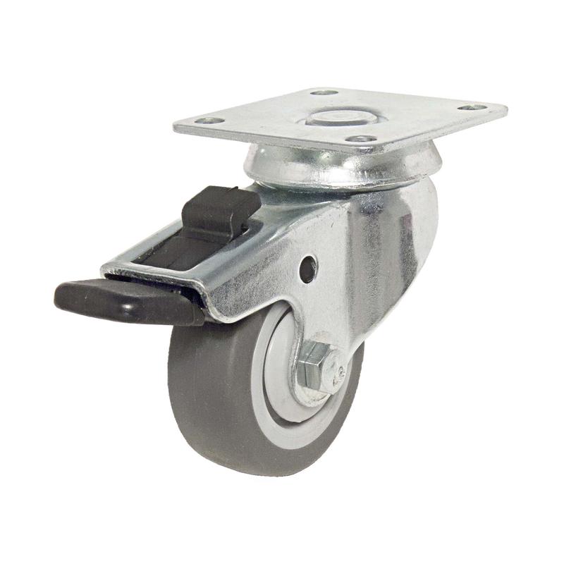 Roulette pivotante avec frein  usage gnral en caoutchouc thermoplastique gris de 2''