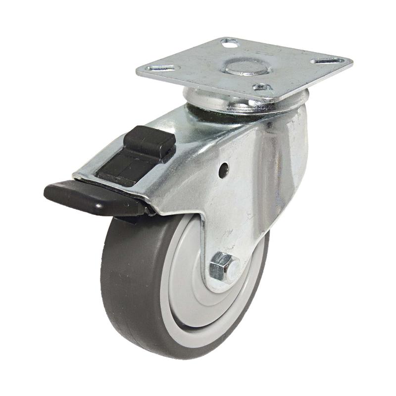 Roulette pivotante avec frein  usage gnral en caoutchouc thermoplastique gris de 3''