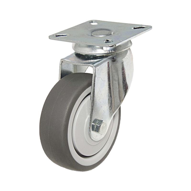 Roulette pivotante  usage gnral en caoutchouc thermoplastique gris de 3''