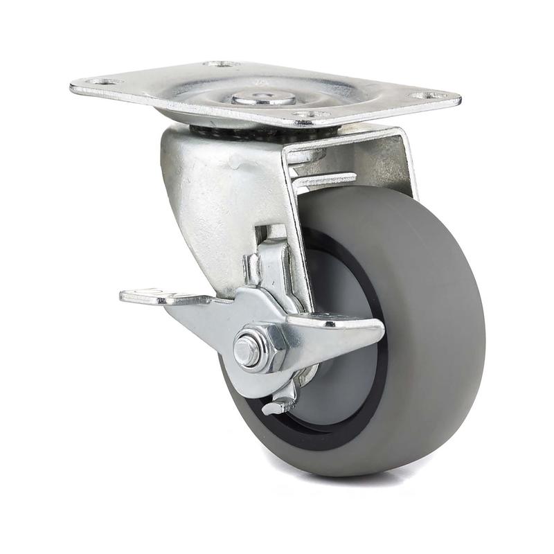 Roulette en caoutchouc thermoplastique gris et pivotante de 3'' avec frein