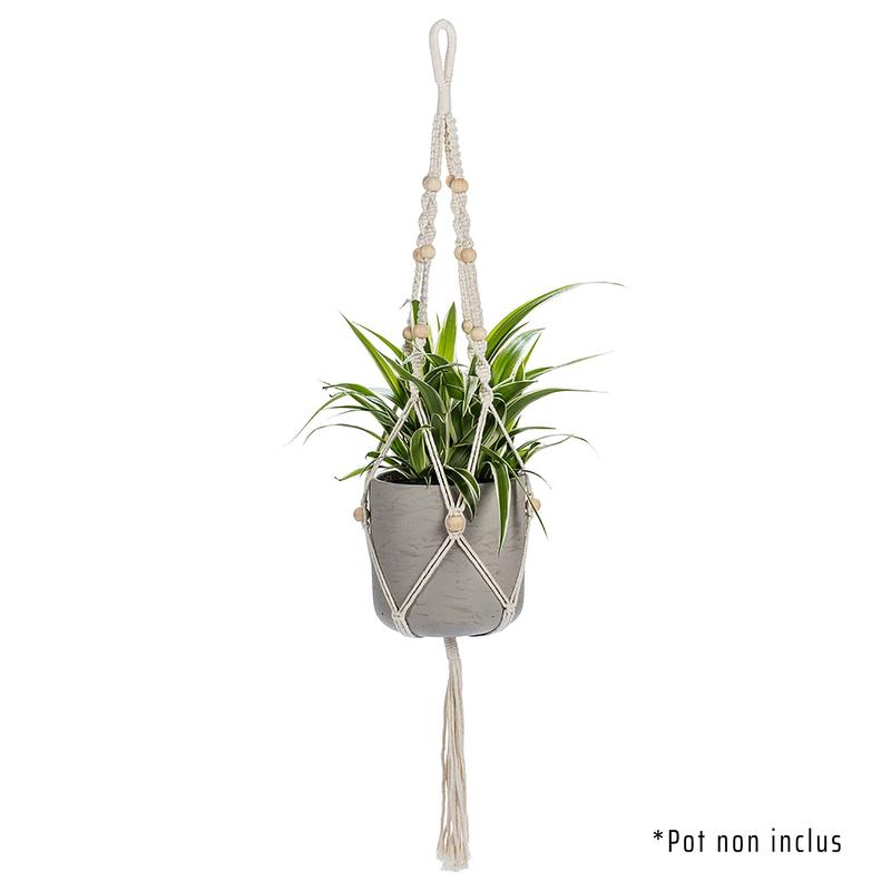Support de jardinire de style macram avec queue et perles de bois, 42''