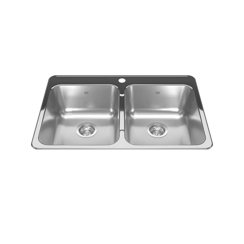 vier de cuisine  encastrer Reginox en acier inoxydable de  2 cuves et  3 trous, 31,25'' x 20,5'' x 7''