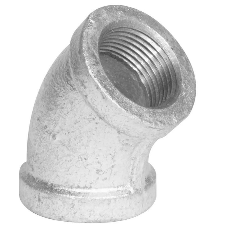 Raccord en coude de 45 en fonte galvanise, 1/2" x 1/2"