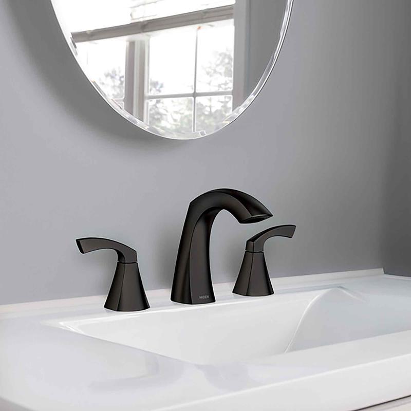 Robinet de lavabo Lindor  deux poignes et  grand arc, noir mat