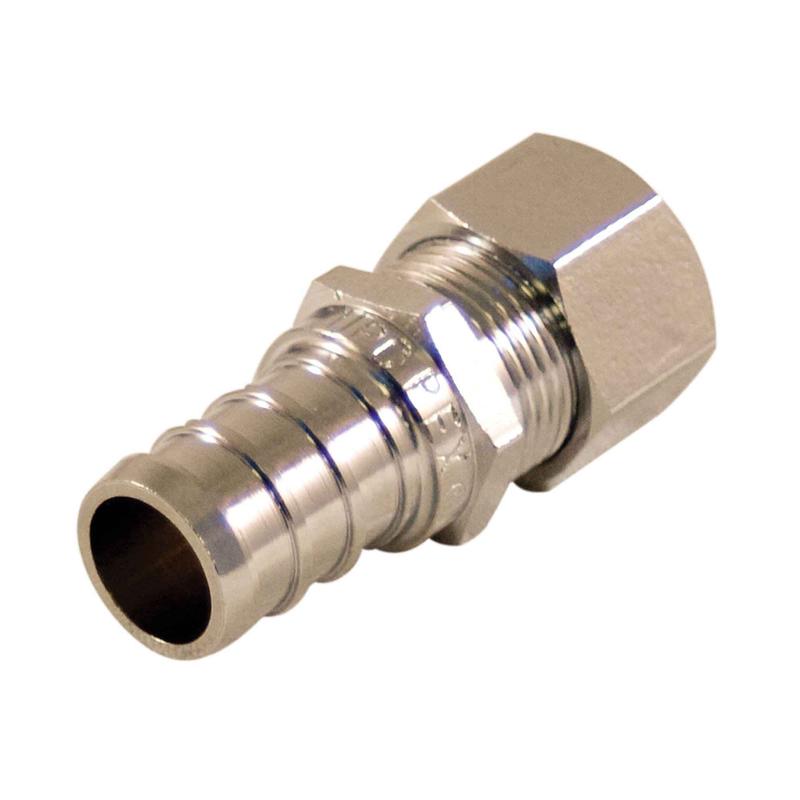 Adaptateur PEX droit chrom, 1/2" PEX x 3/8" D.E. comp.