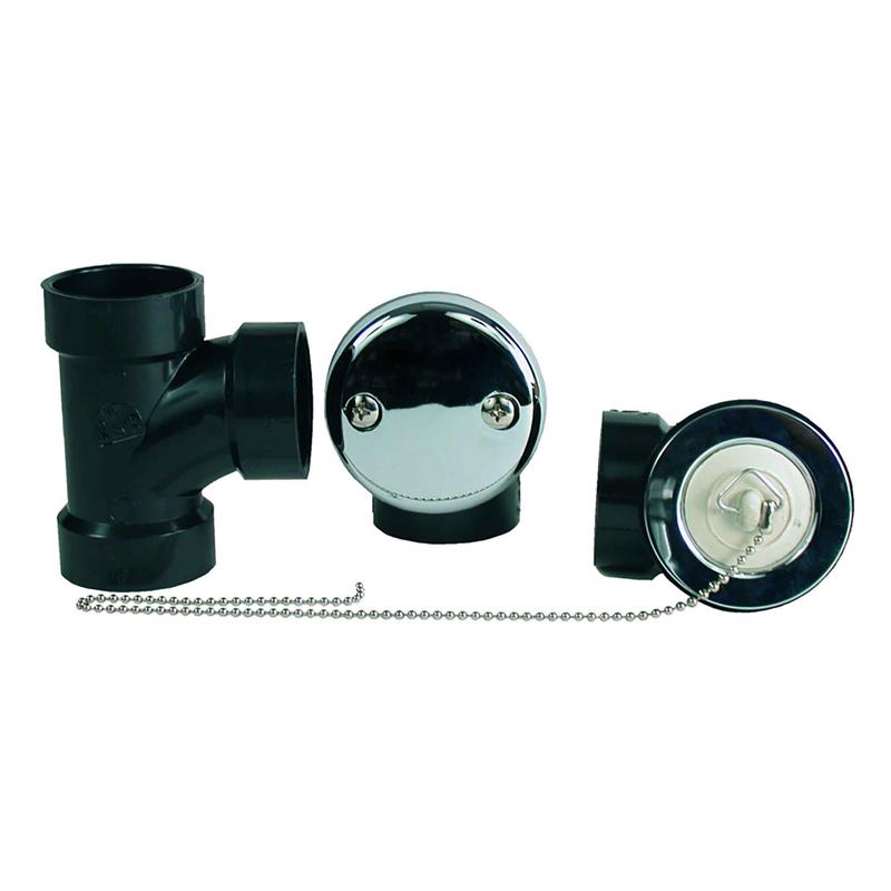Trop-plein de bain et bouchon avec chane au fini chrom avec raccords en ABS, 1-1/2"