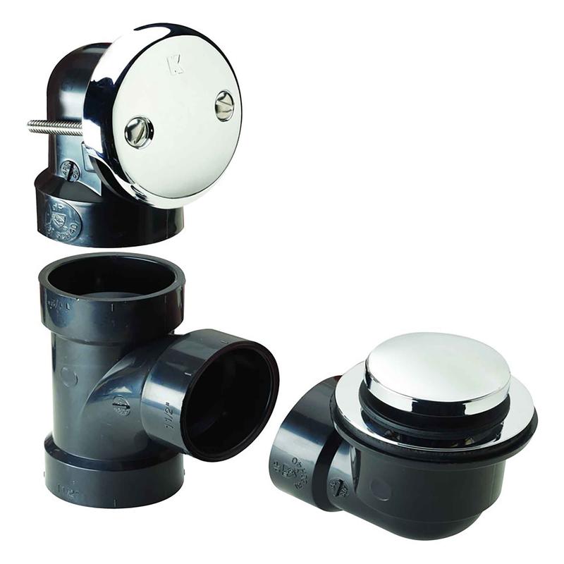 Trop-plein de bain et bouchon ''Pop-up'' au fini chrom avec raccords en ABS, 1-1/2"