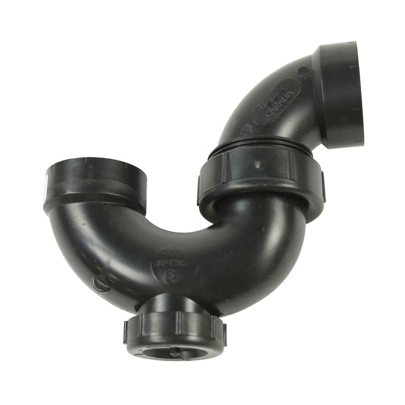 Siphon en ''P'' avec union souple et bouchon de dgorgement ABS-DWV femelle, 1-1/2"