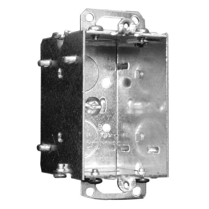 Bote lectrique rectangulaire regroupable pour (1) dispositif avec pattes d'appui pour 2 feuilles de gypse et dbouchures concentriques de 1/2'', 2-1/2'' de profondeur (12,5 po3)