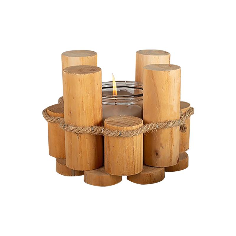 Bougeoir avec rondins en bois et corde