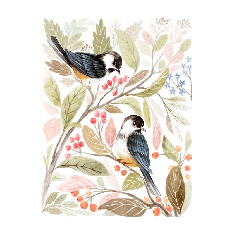 Canevas avec illustration de 2oiseaux sur branches, 21" x 27"