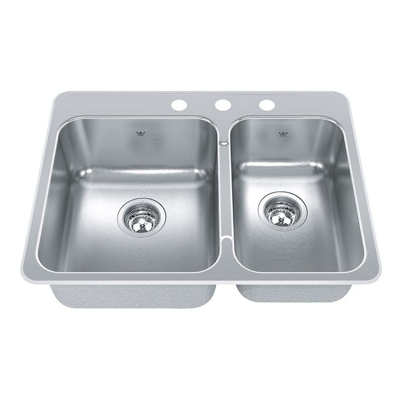 vier  deux cuves dcales en acier inoxydable et  3 trous prpercs, 27-1/4'' x 20-9/16'' x 8''