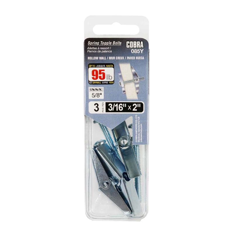 Ailettes  ressort pour mur creux de 3/16" x 2", 3units