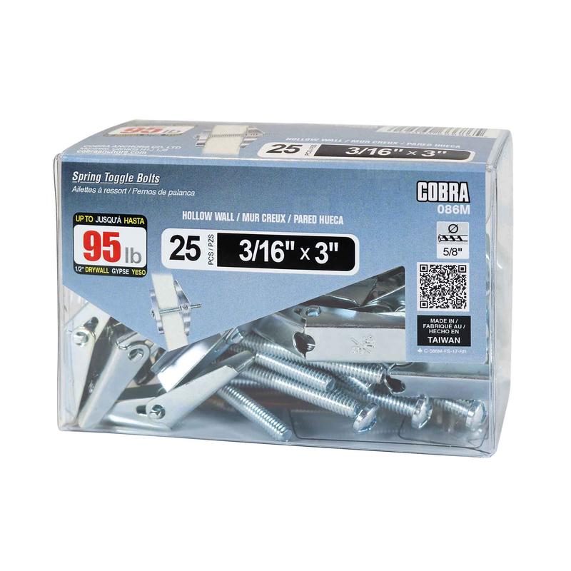 Ailettes  ressort pour mur creux de 3/16" x 3", 25units