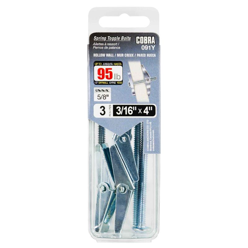 Ailettes  ressort pour mur creux de 3/16" x 4", 3units