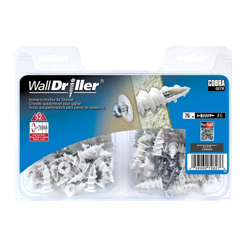 Ancrage en nylon pour mur creux WallDriller #6 x 1'', 75units