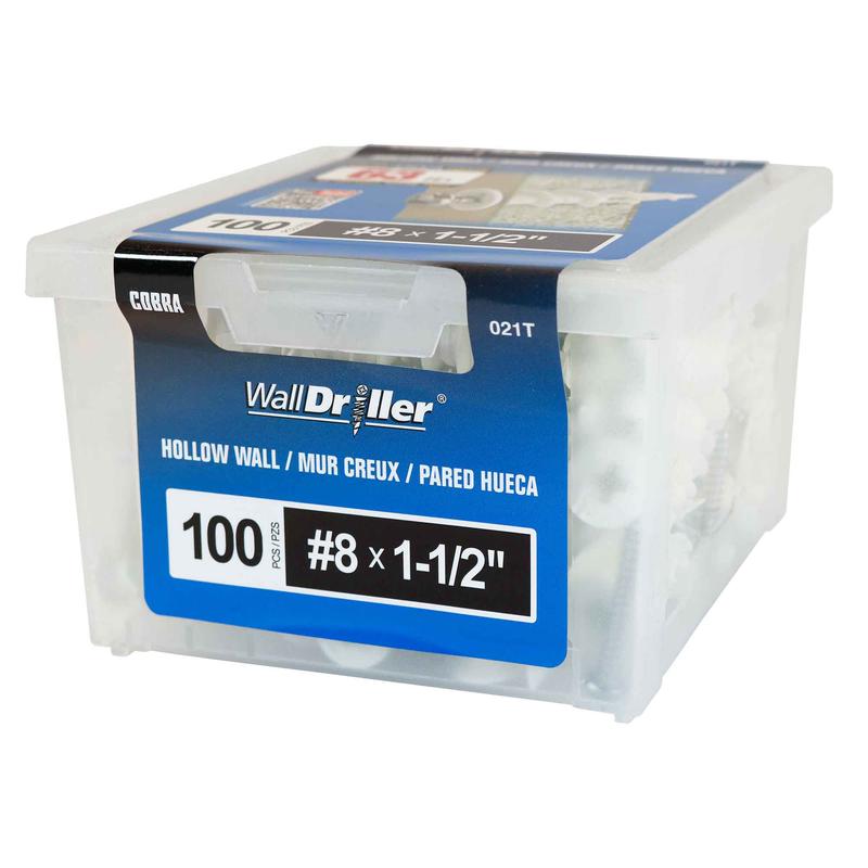 Ancrage en nylon pour mur creux WallDriller #8 x1-1/2", 100units