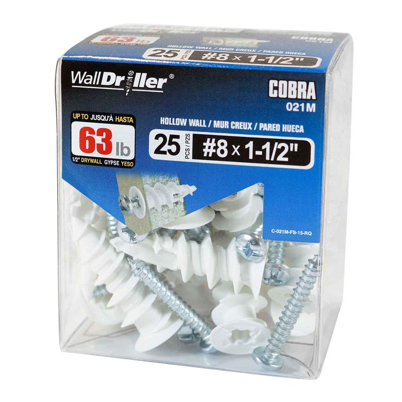 Ancrage en nylon pour mur creux WallDriller #8 x1-1/2", 25units