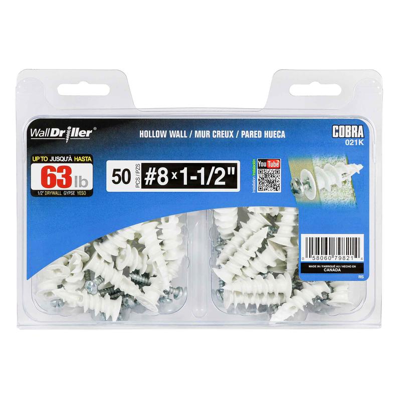 Ancrage en nylon pour mur creux WallDriller #8 x1-1/2", 50units